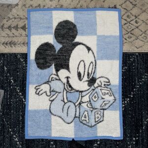 Vtg Disney Baby Mickey Mouse Blue Biederlack Blanket ABC Blocks Security Lovey